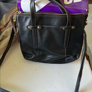 Fossil Black Leather Tote with Gold Hardware